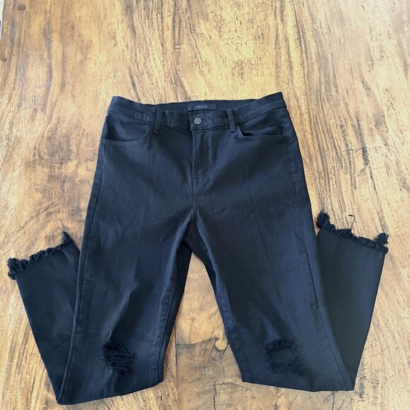 J Brand Alana Black High Waisted Distressed Skinny Frayed Hem Ankle Jeans - 31 - Picture 4 of 9